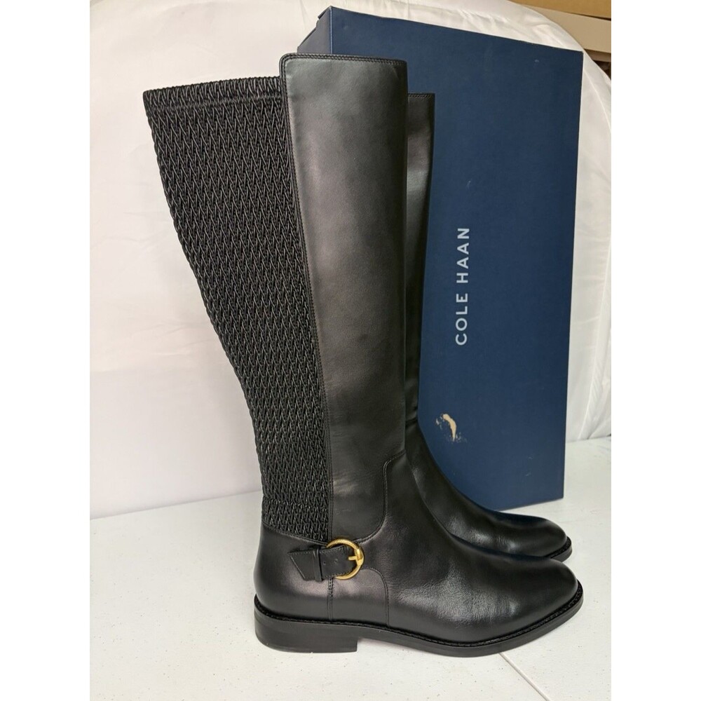 Cole Haan Clover Stretch Buckle Knee High Boots Size 11 B (Medium) Black  NIB